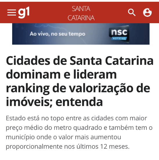 G1 — Cidades de Santa Catarina lideram valorização