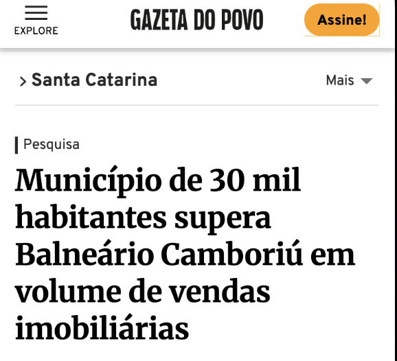 Gazeta do Povo — Porto Belo supera Balneário Camboriú em vendas